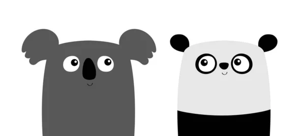 Ładny Miś Panda Koala Zestaw Kawaii Postać Kreskówki Śmieszna Głowa — Wektor stockowy