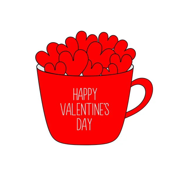 Happy Valentines Day Red Mug Cup Full Heart Set Love — Stock Vector