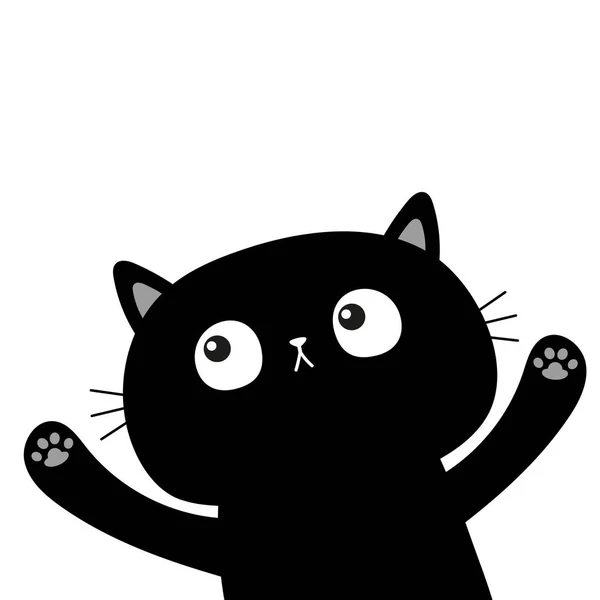 Gato Gracioso Esquina Agitando Mano Huella Pata Lindo Personaje Cara — Vector de stock