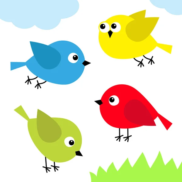 Bird Icon Set Birds Baby Collection Cute Cartoon Kawaii Character — 图库矢量图片