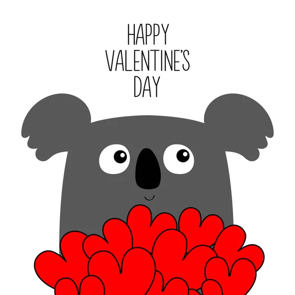 Alles Gute Zum Valentinstag Koala Mit Rotem Herzstrauß Niedliche Kawaii — Stockvektor