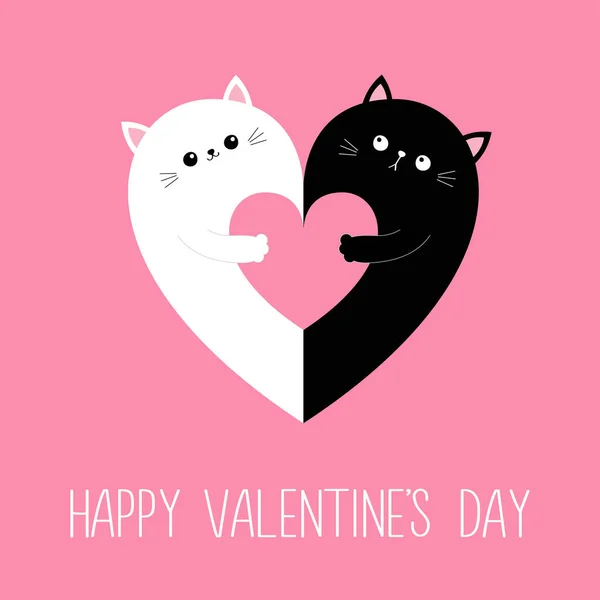 Feliz Día San Valentín Corazón Gato Listo Abrazando Pareja Con — Archivo Imágenes Vectoriales