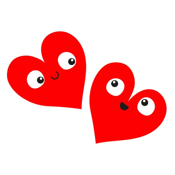 Red Heart Icon Set Cute Face Head Happy Valentines Day — 图库矢量图片