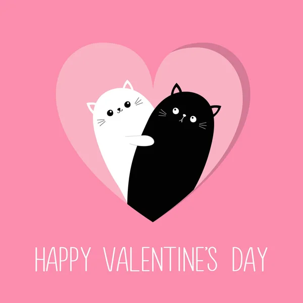 Happy Valentines Day Cat Set Heart Hug Embrace Cuddle Hugging — Image vectorielle