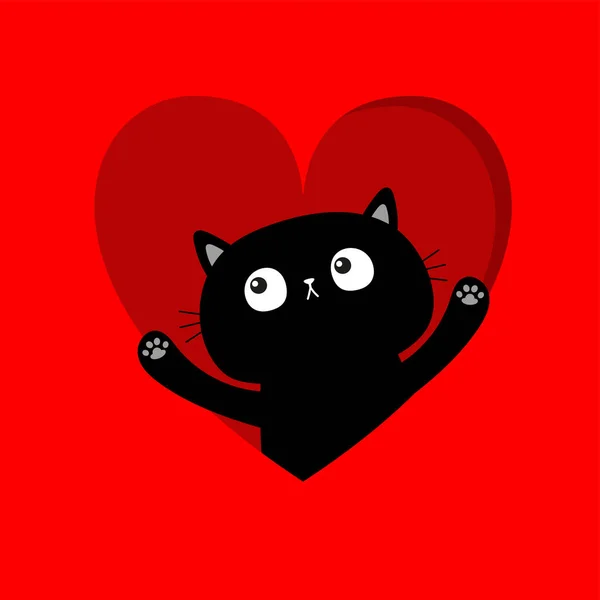 Cat Heart Hands Paw Print Happy Valentines Day Cute Cartoon — Stockvektor