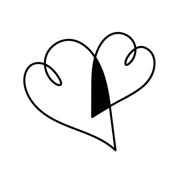 Two Crossed Hearts Thin Line Icon Heart Set Happy Valentines — Stock vektor