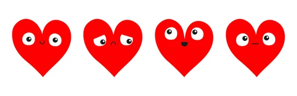 Red Heart Emoji Icon Set Line Banner Cute Face Happy — Image vectorielle