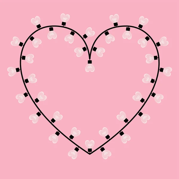 Happy Valentines Day Heart Frame One Line Garlannd String Christmas — Stock Vector