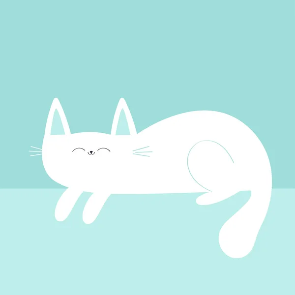 躺在睡梦中的白猫 可爱的卡瓦卡通人物 宠物宝宝 冷冰冰的小猫的头脸 情人节快乐 问候卡的打印 平面设计 蓝色背景 孤立无援矢量说明 — 图库矢量图片