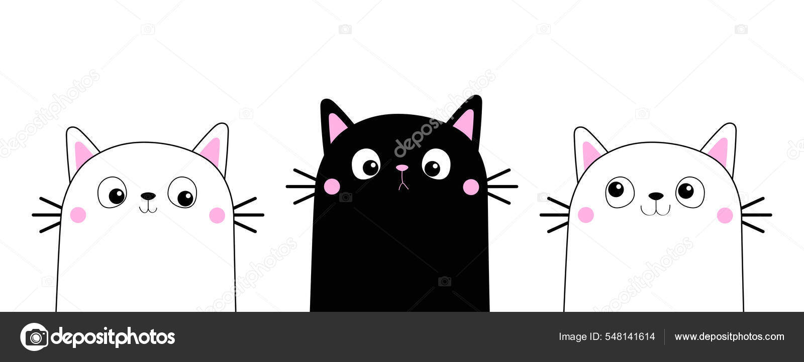 Vector Feliz Bonito Divertido Gatinho Branco Desenho Animado