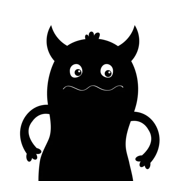 Чорна Голова Монстра Силует Обличчя Щасливого Хеллоуїна Чотири Очі Сумний — стоковий вектор