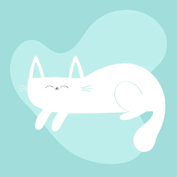 Dormir Gato Branco Bonito Kawaii Desenho Animado Bebê Pet Personagem — Vetor de Stock