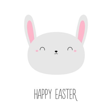 Mutlu Paskalyalar. Tavşan tavşan tavşan suratlı yuvarlak ikon. Şirin kawaii komik hayvan. Çizgi film komik bebek karakteri. Poster için çocuk baskısı, tişört bezi. Aşk kartı. Düz dizayn. Beyaz arka plan. Vektör