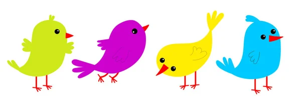 鸟集图标线 可爱的卡通卡瓦有趣的婴儿角色 鸟类采集 装饰元素 平面设计 白色背景 孤立无援矢量说明 — 图库矢量图片