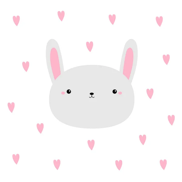兔子兔圆脸图标 复活节快乐可爱的Kawaii有趣的动物 卡通人物有趣的婴儿角色 孩子们打印海报 T恤布 粉红的心情卡平面设计白色背景矢量 免版税图库矢量图片