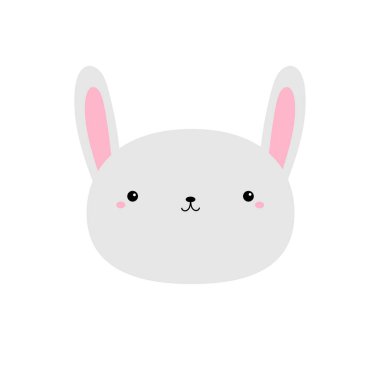 Tavşan tavşan suratlı yuvarlak ikon. Mutlu Paskalyalar. Şirin kawaii komik hayvan. Çizgi film komik bebek karakteri. Poster için çocuk baskısı, tişört bezi. Aşk kartı. Düz dizayn. Beyaz arka plan. Vektör