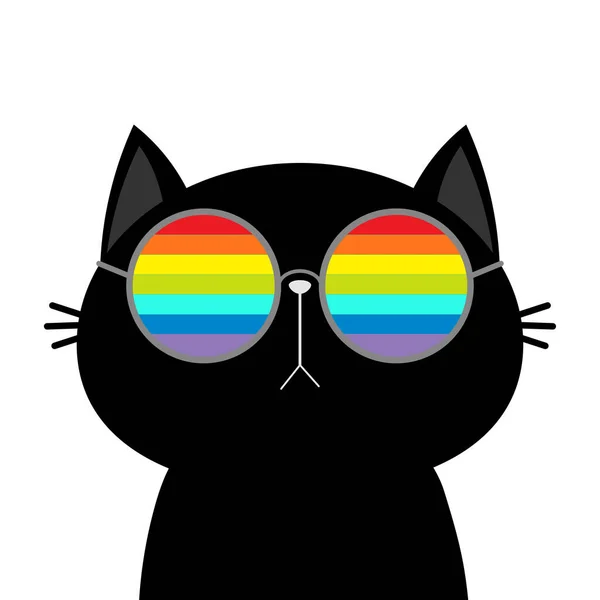 Kat Met Een Zonnebril Regenboog Lenzen Leuke Cartoon Grappige Karakter — Stockvector