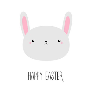 Mutlu Paskalyalar. Tavşan tavşan suratlı yuvarlak ikon. Şirin kawaii komik hayvan. Çizgi film komik bebek karakteri. Poster için çocuk baskısı, tişört bezi. Aşk kartı. Düz dizayn. Beyaz arka plan. Vektör