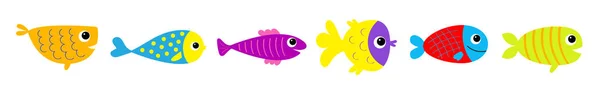 Conjunto Línea Icono Pescado Lindo Personaje Dibujos Animados Kawaii Bebé Vector De Stock