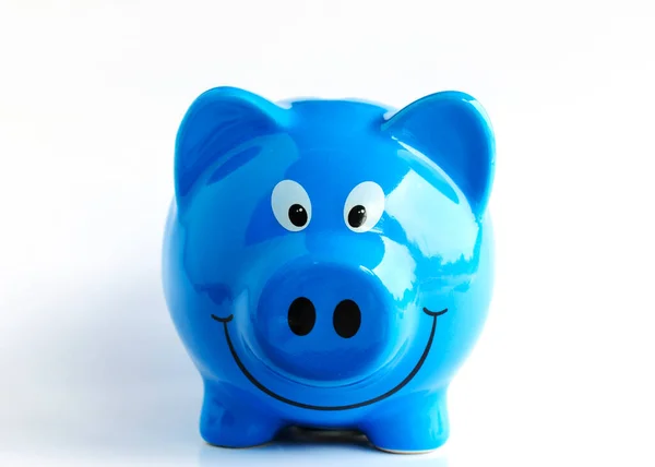 Blue Piggy Bank Macro Close White Backgrounds — Stock Photo, Image