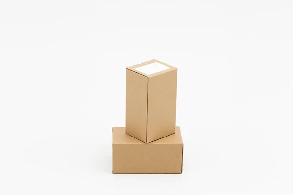 Two Closed Cardboard Boxes White Background — Stock Photo, Image