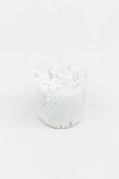 Ватні Тампони Пластиковій Банці Білому Тлі — стокове фото
