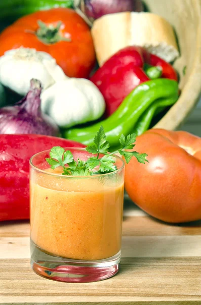 Glass with gazpacho of vegetable — Stock Photo, Image