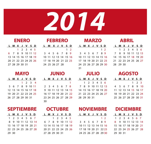 Calendario año 2014 en español — Archivo Imágenes Vectoriales