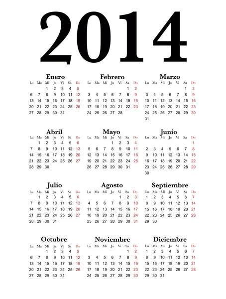 Calendario 2014 Negro simple — Archivo Imágenes Vectoriales