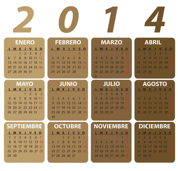 Calendario Español 2014, estilo clásico. vector — Archivo Imágenes Vectoriales