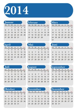 Alman takvim 2014 mavi ve beyaz, vektör görüntü
