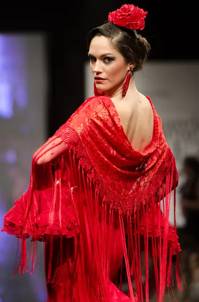 Jerez, İspanya - 9 Şubat 2014: modelleri pasarela flamenca jerez 2014 mercedes-benz sırasında walk