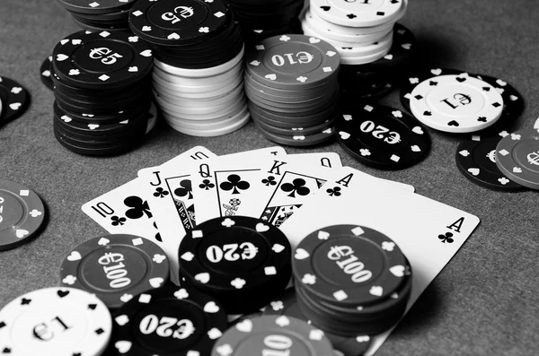 Royal flush in poker in zwart-wit Rechtenvrije Stockafbeeldingen