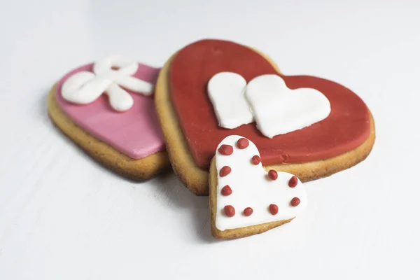 Biscotti Fatti Mano Con Forma Cuore Legno Bianco — Foto Stock