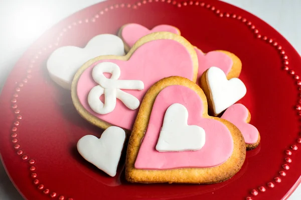 Handgjorda Cookies Med Hjärta Form Vitt Trä — Stockfoto