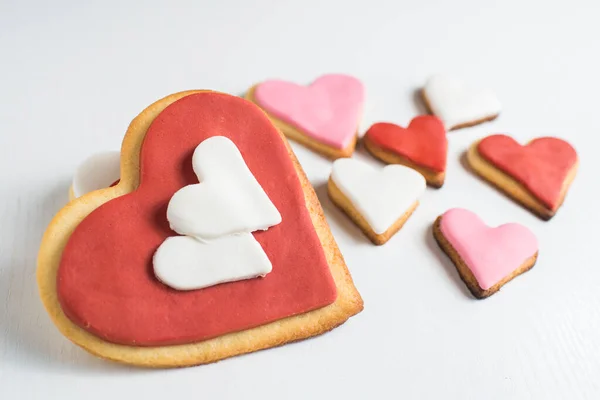 Galletas Hechas Mano Con Forma Corazón Madera Blanca — Foto de Stock