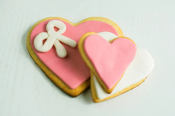 Galletas Hechas Mano Con Forma Corazón Madera Blanca Imagen De Stock