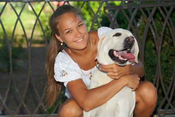 Girl Embracing Her Pet — Stock Photo, Image