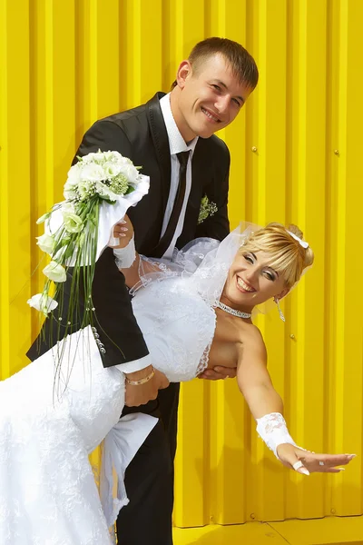 Sposa e sposo ridere — Foto Stock