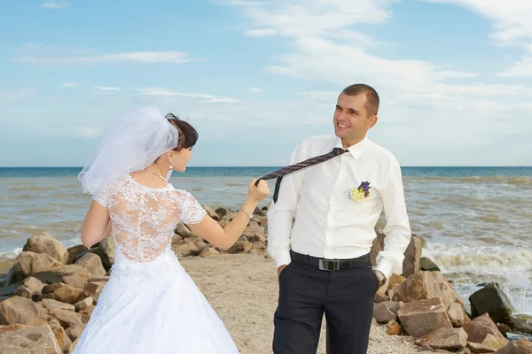 Sposa e sposo ridere — Foto Stock