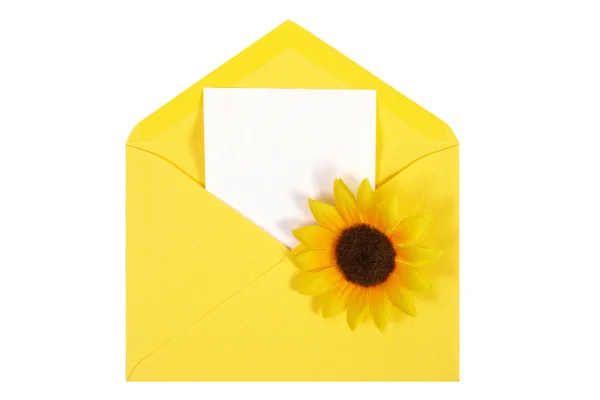 Yellow open envelope with paper Isolated — Stock Photo, Image