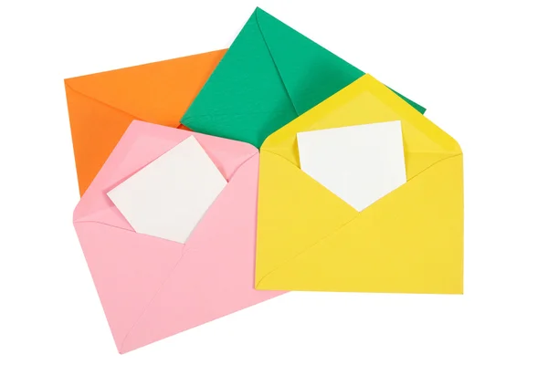 Envelope aberto colorido com papel isolado — Fotografia de Stock