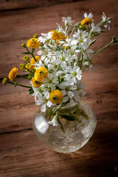 Blommor på trä bakgrund — Stockfoto