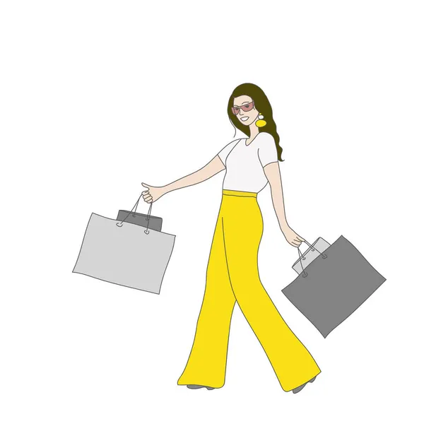 Ilustración Chica Feliz Con Las Compras — Foto de Stock