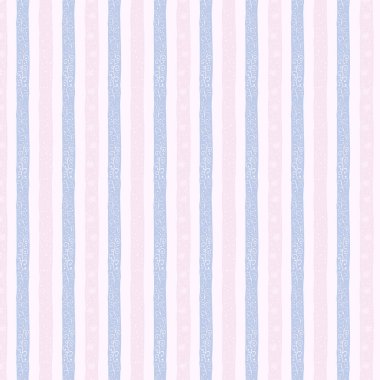 Soyut çizgili, beyaz-pembe-mavi renkli ve kar taneli kusursuz kış deseni. Modern ve şık tekstil, hediye paketi, ambalaj. vektör, resimleme