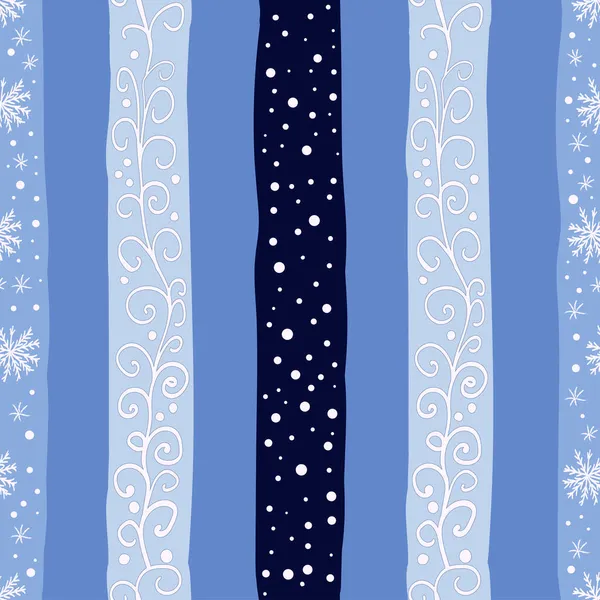 Bezproblémové Opakující Zimní Vzor Abstraktními Pruhy Modré Barvě Sněhovými Vločkami — Stock fotografie