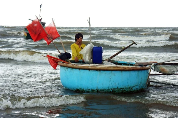 The man went out to sea to catch crab