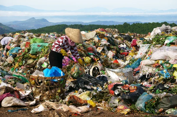 Les gens ramassent les ordures à la décharge — Photo