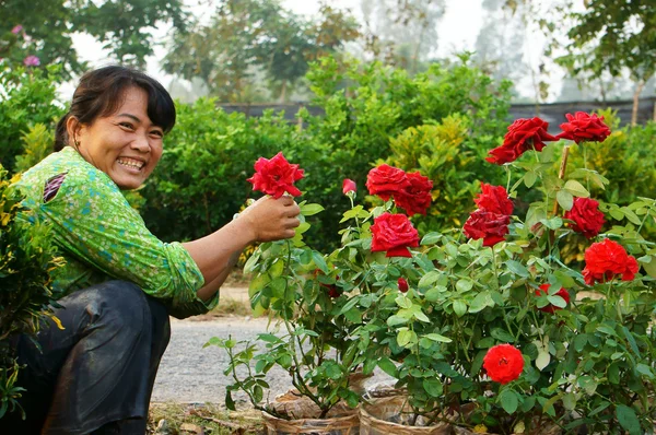 Happiness of asia Farmer in springtime — Stock Photo, Image