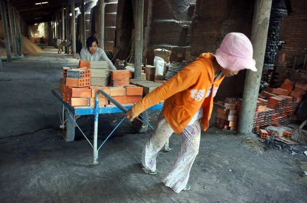 Trabalhador que trabalha na fábrica de tijolos — Fotografia de Stock